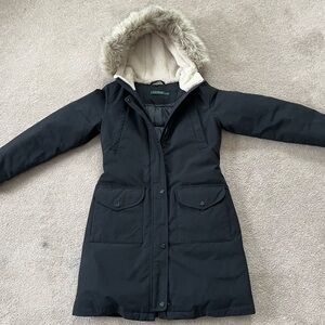 Ralph Lauren Black Hooded Coat with Fur Trim